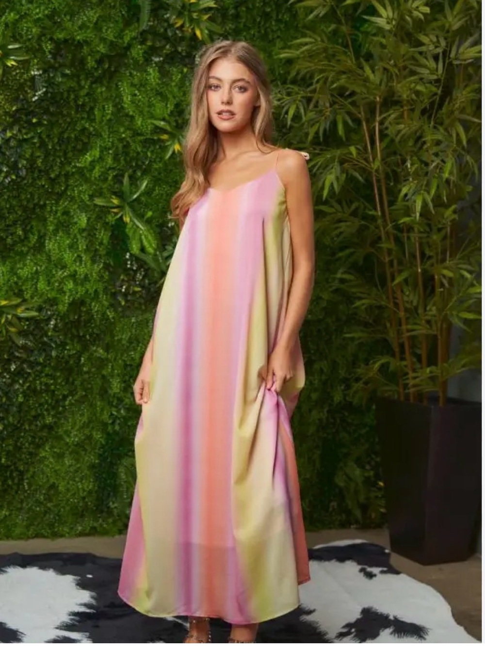 DAVI & DANI Pastel Stripe Maxi Dress - Pink & Lemon